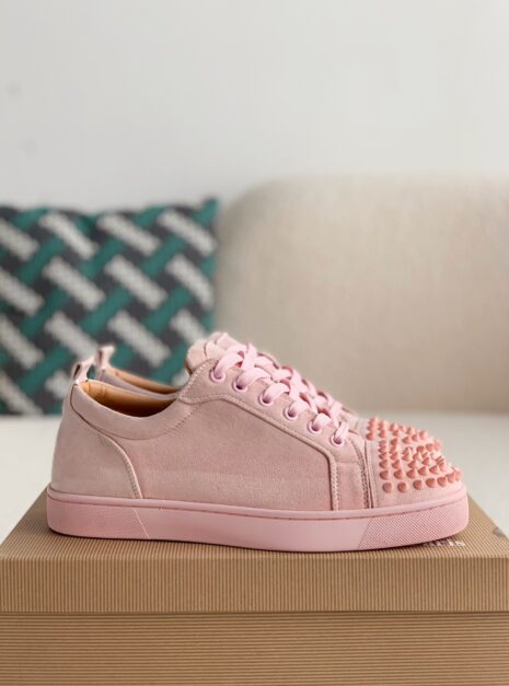 Loubouttin Red Bottoms Spikes Sneaker Pink